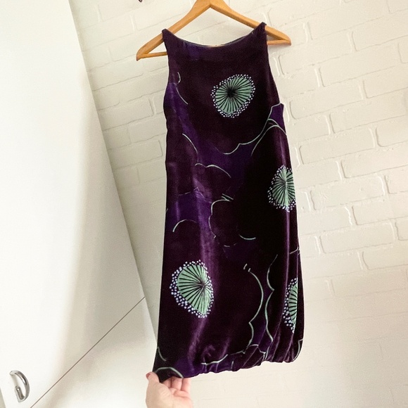 Aspesi Mini Dress Bubble hem Italy Designer Velvet Silk blend Purple Mint Sz 4 - Picture 1 of 13